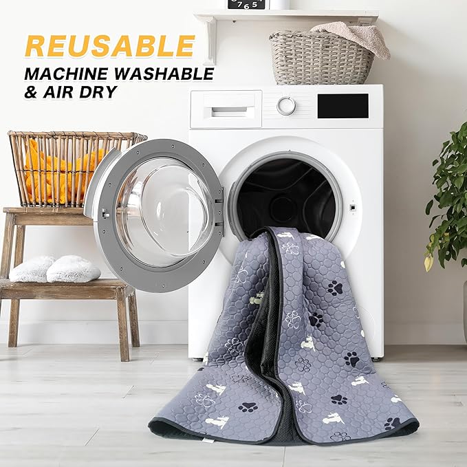 Washable Pee Pads for Dogs, 4 Pack Reusable Puppy Pads, Waterproof Pet Pee Pads for Dog Potty Training, Extra Large Dog Pee Pads for Crate, Playpen, and Whelping, Durable and Absorbent, Grey 18"x24"