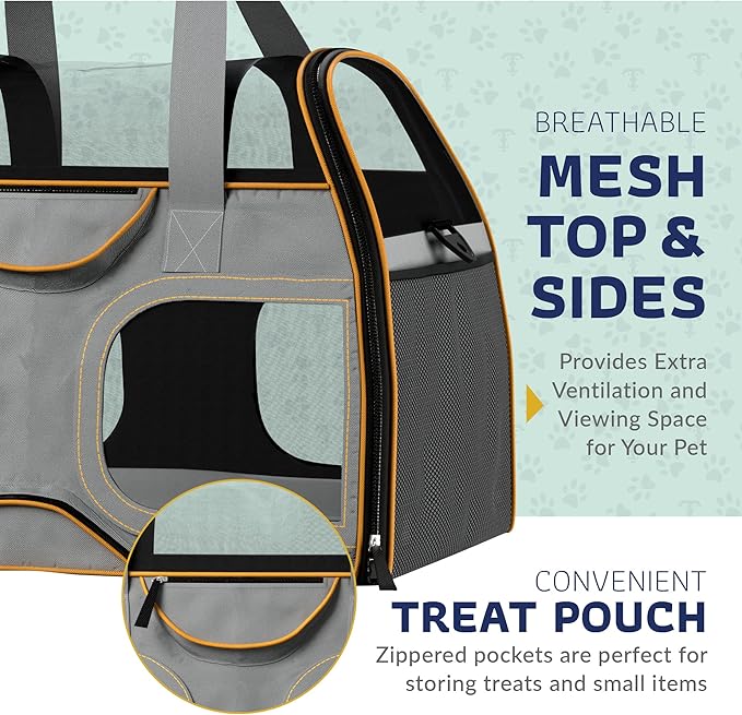 Katziela Rolling Pet Carrier - Airline Compliant with Removable Wheels - TSA Approved for Small Dogs and Cats - Soft FAA Travel Airplane Underseat Wheeled Luggage