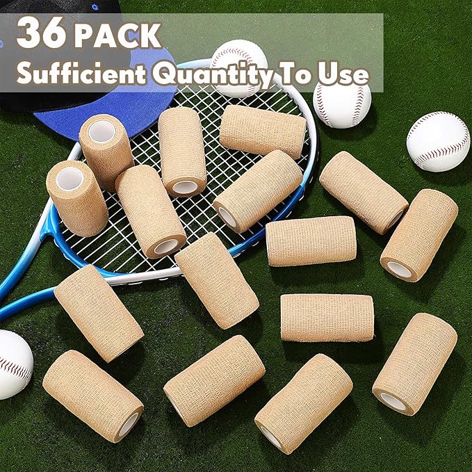 Treela 36 Pcs Self Adherent Bandage 4" X 5 Yard Wrap Breathable Cohesive Bandage Elastic Adhesive Tape for Stretch Athletic Sports Wrist Ankle(Nude)