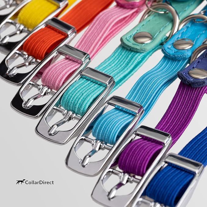CollarDirect Leather Cat Collar, Cat Safety Collar with Elastic Strap, Kitten Strap with Bell Black Blue Red Orange Lime Green (6-7 Inch, Black)
