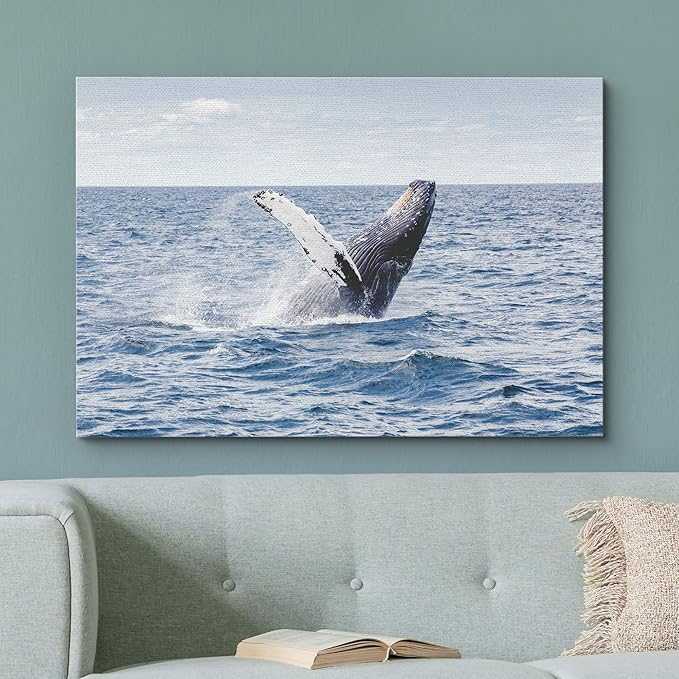 wall26 Canvas Print Wall Art Tropical Ocean Sea Water Horizon Blue Whale Nature Animals Photography Realism Rustic Scenic Landscape Wilderness Colorful for Living Room, Bedroom, Office - 16"x24"
