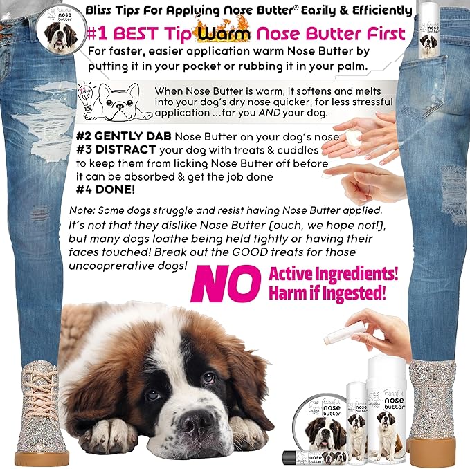The Blissful Dog St. Bernard Nose Butter for Dry, Cracked Skin, Lick-Safe Dog Nose Balm with Moisturizing Shea Butter, Almond, Olive, and Essential Oils, Pet Supplies, Uncented, 8 oz.
