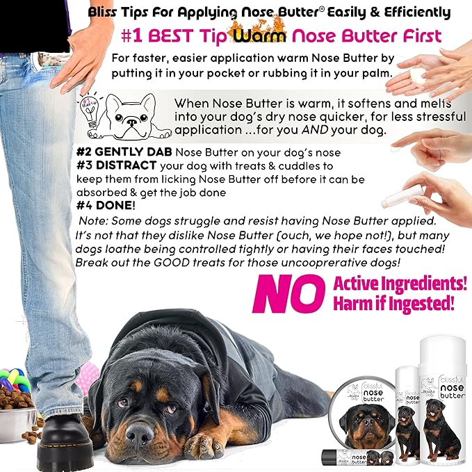 The Blissful Dog Rottweiler Nose Butter for Dry, Cracked Skin, Lick-Safe Dog Nose Balm with Moisturizing Shea Butter, Almond, Olive, and Essential Oils, Pet Supplies, Uncented, 0.50 oz.