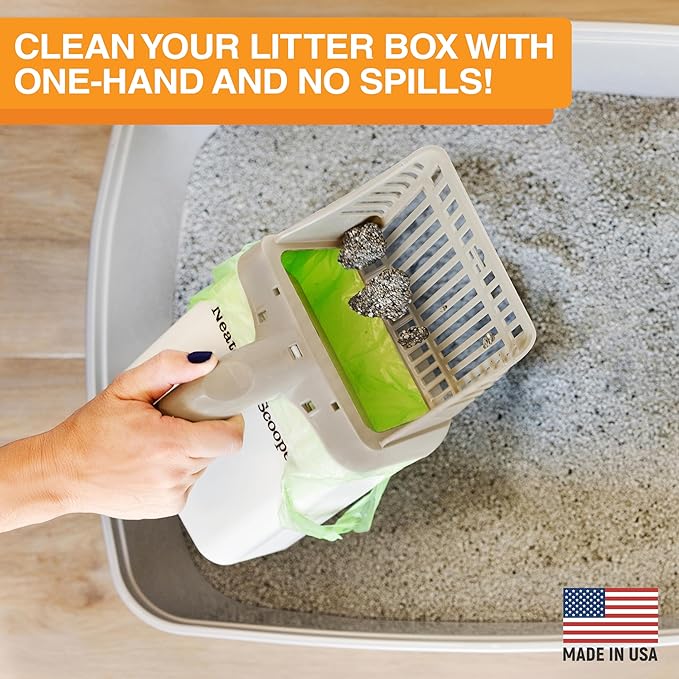 Neater Pet Brands Neater Scooper Standard Cat Litter Scoop, 195 Refill Bags – Mess-Free Cat Litter Scooper with Bag, Spill-Proof Kitty Box Sifter, Bin Doubles as Scoop Holder, For Single-Cat Household