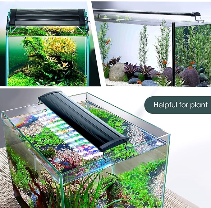 AQQA Aquarium Light,Full Spectrum LED Fish Tank Lights,12"-54" Adjustable Multi-Color White Blue Red Green LEDs with Extendable Brackets,14W-31W for Freshwater Plants (14W (12"-18"))