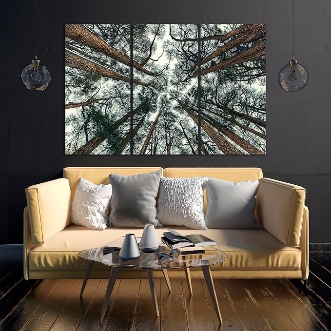 Nature Wall Art Prints - Ocean Forest Mountain Lake Canvas Landscapes - Small to Extra Large Living Room Bedroom Kitchen Bathroom Décor (Trees and Sky, 47L" x 71W" - 3 panels)