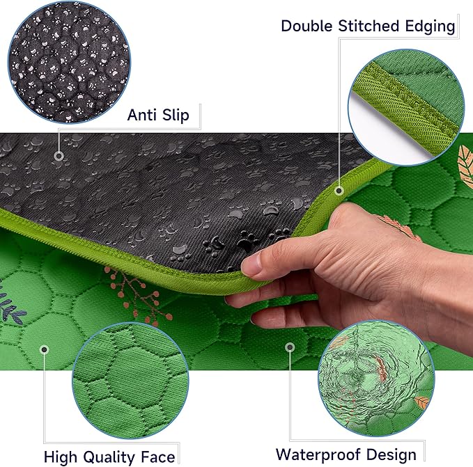 Sunheir Washable Pee Pads for Dogs 2-Pack Reusable Puppy Pads Pet Training Pads, Waterproof Dog Pee Pads for Crate, Whelping Pad, Non-Slip Protects Against Urine Leakage (Leaves - Green, 24x36)