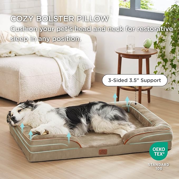 Bedsure XL Orthopedic Dog Bed for Extra Large Dogs - Washable XLarge Dog Cat Bed Waterproof, Comfort Dogs Couch Sofa with Washable Removable Cover, Pet Bed with Nonskid Bottom, Hazel, 42"