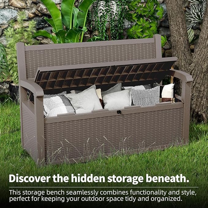 80 Gallon Storage Bench Deck Box, Waterproof and Lockable Outdoor Storage Furniture for Patio, Garden, and Porch – Perfect for Storing Garden Tools and Cushions (Gray)