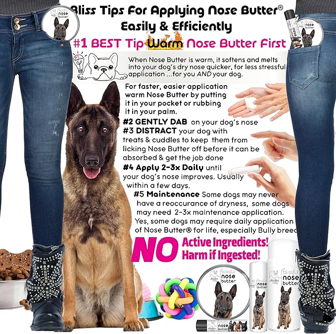 The Blissful Dog Belgian Malinois Nose Butter for Dry, Cracked Skin, Lick-Safe Dog Nose Balm with Moisturizing Shea Butter, Almond, Olive, and Essential Oils, Pet Supplies, Uncented, 0.15 oz.