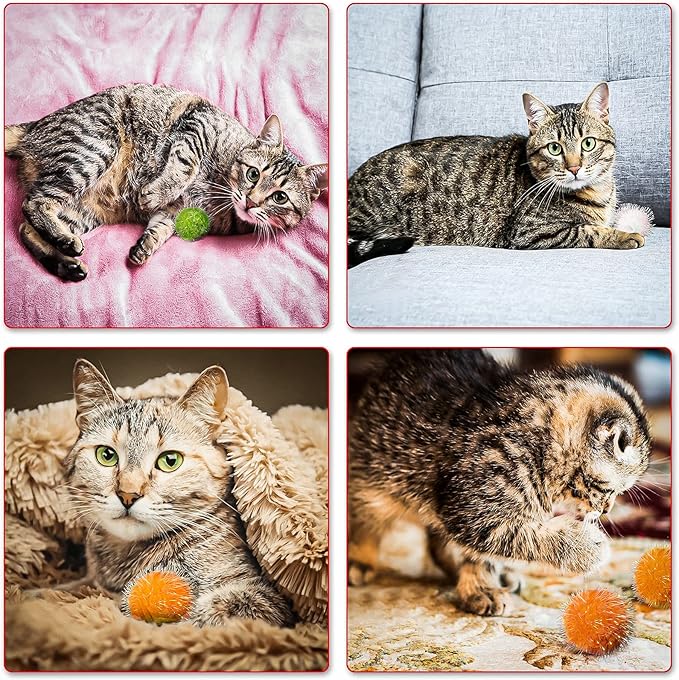 VAPKER 30 Pcs Cat Toys - Extra Large 2 Inch Sparkle Balls, Cat's Favorite Chase Glitter Tinsel Pom Poms, Assorted Colors