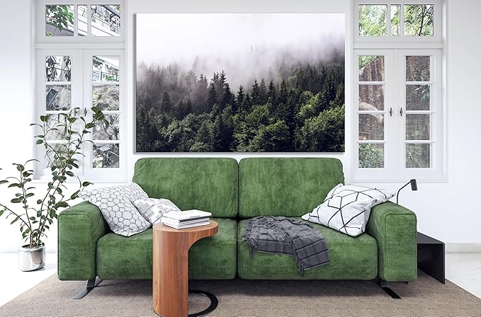 Nature Wall Art Prints - Ocean Forest Mountain Lake Canvas Landscapes - Small to Extra Large Living Room Bedroom Kitchen Bathroom Décor (Foggy Pine Forest, 35L" x 53W")