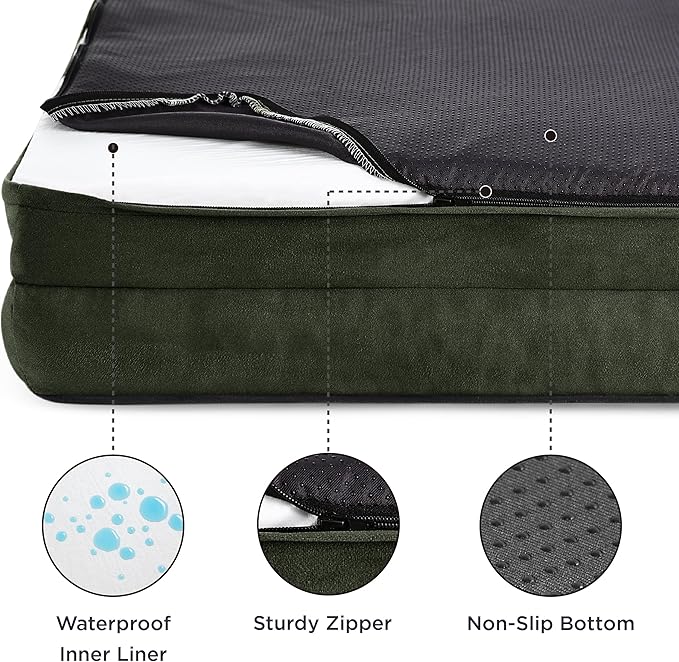 Bedsure L Plus Orthopedic Dog Bed for Large Dogs - Waterproof Dog Cat Bed, L Plus Big Comfort Dogs Couch Sofa with Washable Removable Cover, Pet Bed with Nonskid Bottom, Boreal Canopy Green, 38"