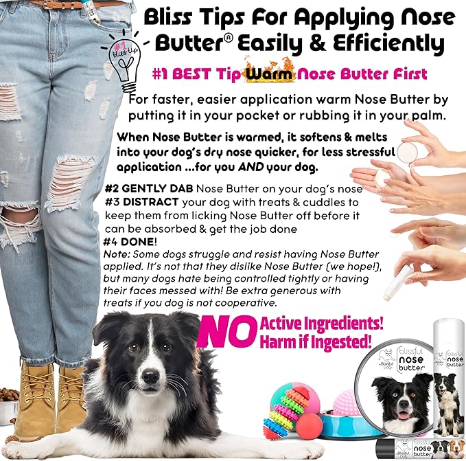 The Blissful Dog Border Collie Nose Butter for Dry, Cracked Skin, Lick-Safe Dog Nose Balm with Moisturizing Shea Butter, Almond, Olive, and Essential Oils, Pet Supplies, Uncented, 0.15 oz.