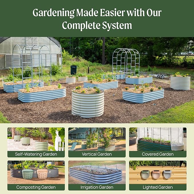 Vego garden Aluzinc Raised Garden Bed Kits, 17" Tall 6 in 1 Modular Metal Raised Planter Bed for Vegetables Flowers Patio Ground Planter Box-British Green
