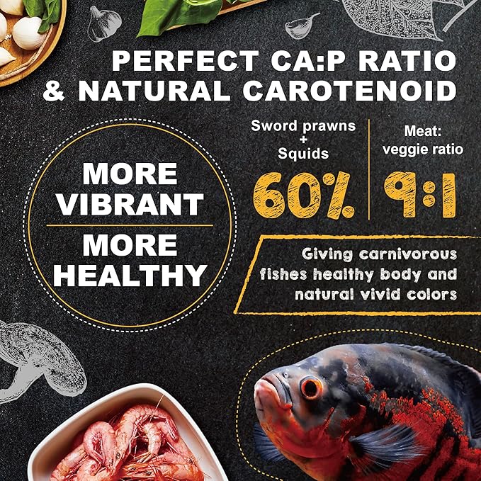 Ultra Fresh Cichlid Sinking Fish Food, Wild Sword Prawns, All Natural Ingredients, Carnivore Pellets for Large Cichlid and Tropical Fish, Royal Cichlid Premium Pellet 2.2 Pound