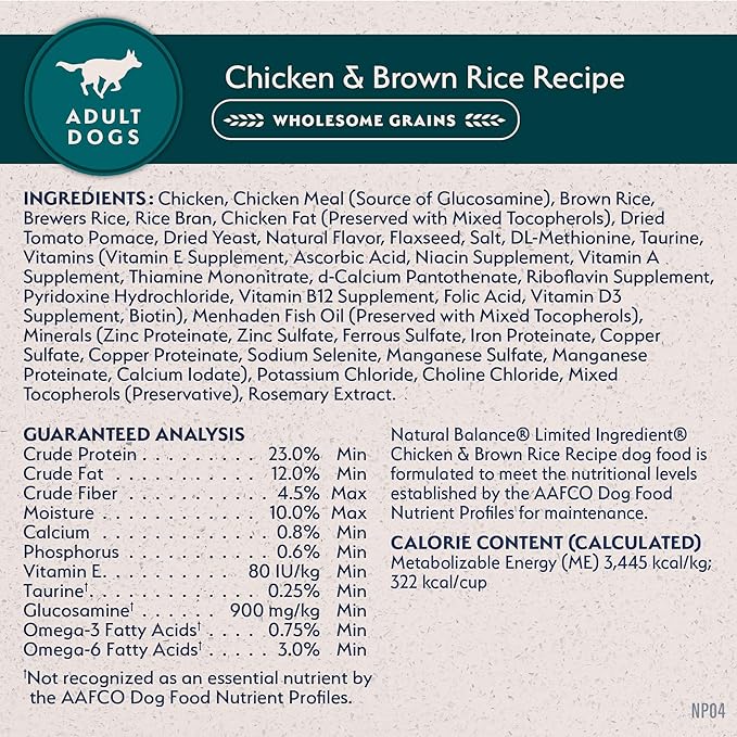 Natural Balance Limited Ingredient Adult Dry Dog Food with Healthy Grains, Chicken & Brown Rice Recipe, 12 Pound (Pack of 1)