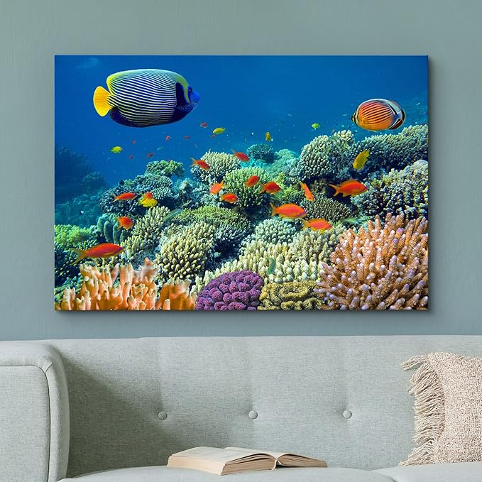 wall26 Canvas Print Wall Art Tropical Underwater Sea Coral Reef Fish Nature Animals Photography Realism Rustic Scenic Landscape Wilderness Earth Colorful for Living Room, Bedroom, Office - 32"x48"