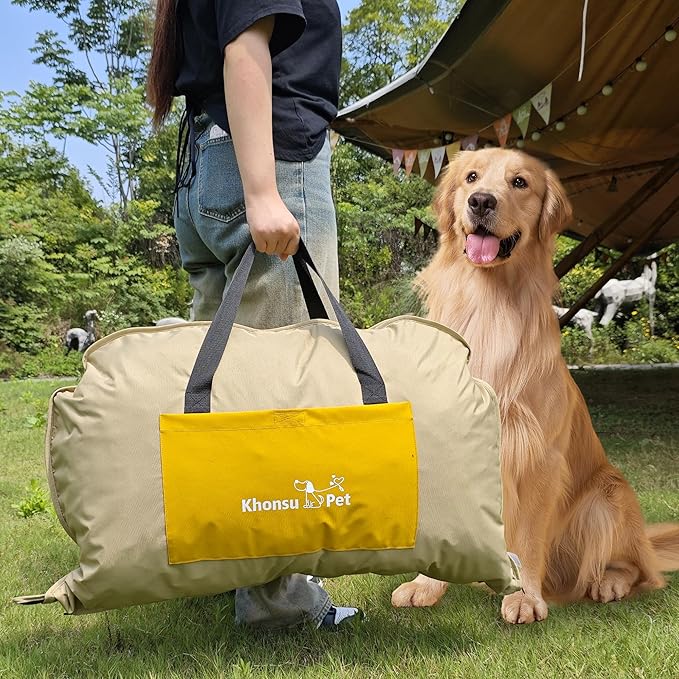 Portable Waterproof Dog Mat for Camping, Patio & Travel - Foldable Outdoor Dog Bed with Teflon Shell & Removable Plush Pad - Easy Clean, Durable - M (Sage Green)