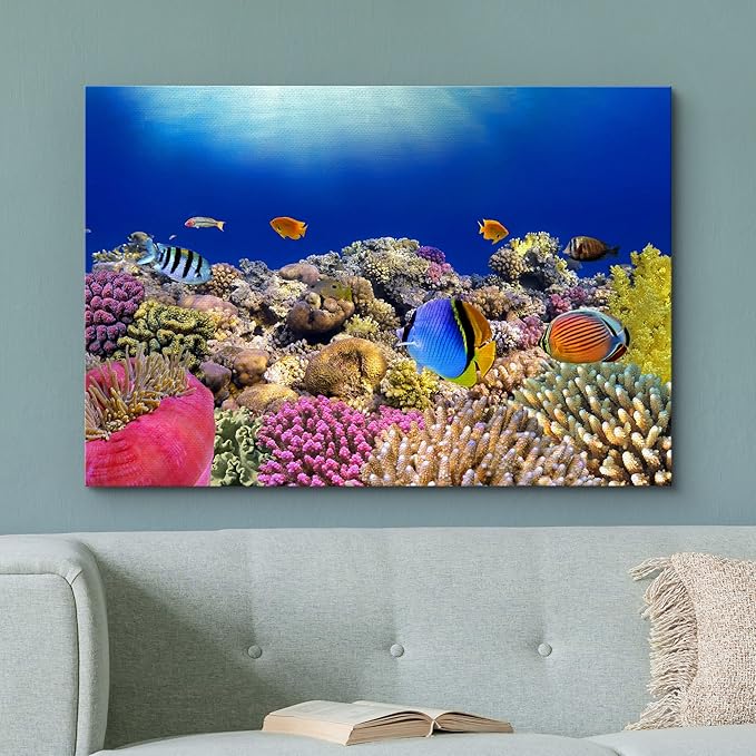 wall26 Canvas Print Wall Art Vibrant Coral Reef Anemone Fish Ecosystem Nature Animals Photography Realism Rustic Scenic Landscape Wilderness Earth Colorful for Living Room, Bedroom, Office - 12"x18"