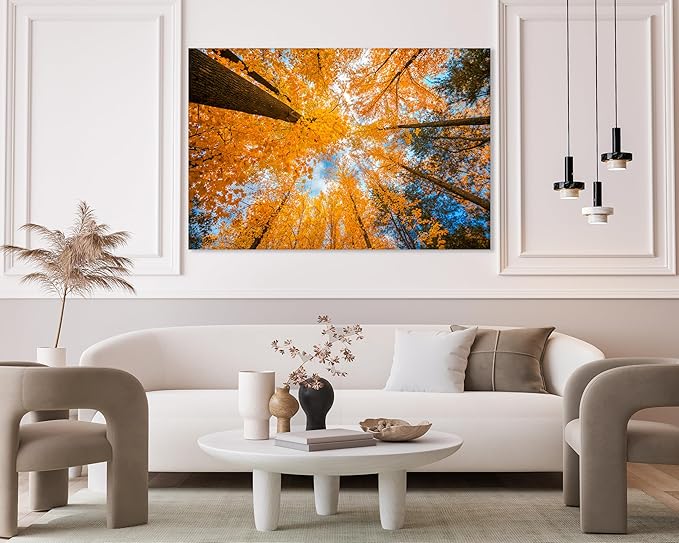 Nature Wall Art Prints - Ocean Forest Mountain Lake Canvas Landscapes - Small to Extra Large Living Room Bedroom Kitchen Bathroom Décor (Blue Sky Through Yellow Autumn Trees, 20L" x 30W")