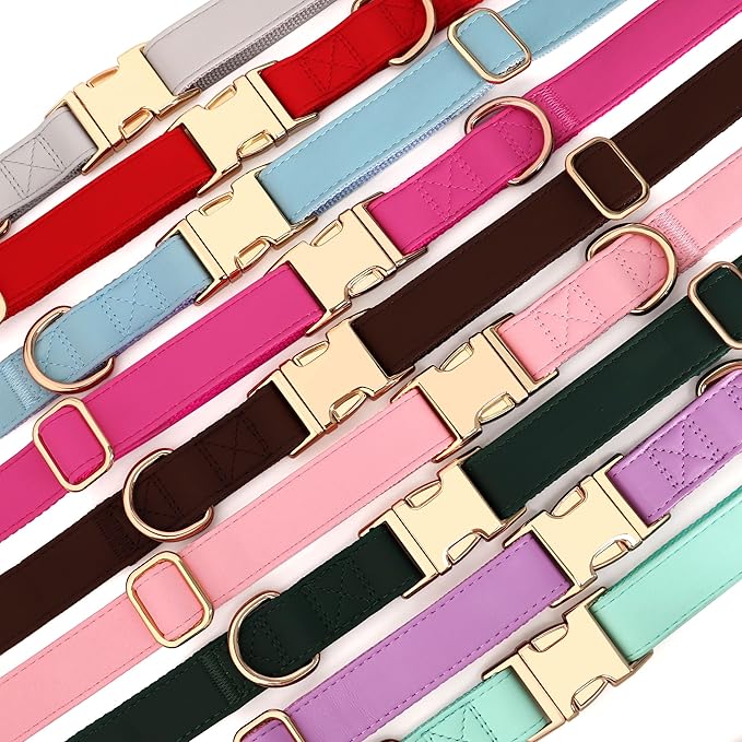 PET ARTIST Soft PU Leather Dog Collar for Small Dogs, Bright & Classic Nylon Padded Durable Dog Collar Leather with Quick Release Metal Buckle Adjustable for Male Dogs, Neck Fit 9-14"