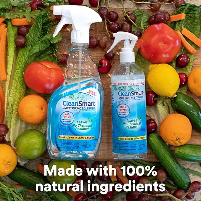 CleanSmart Daily Surface Cleaner and Pet-Safe Disinfectant, Kills 99.9% of Viruses, Bacteria, 23 ounce Bottle (Pack of 2)