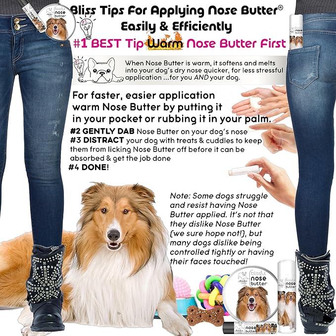 The Blissful Dog Collie Nose Butter for Dry, Cracked Skin, Lick-Safe Dog Nose Balm with Moisturizing Shea Butter, Almond, Olive, and Essential Oils, Pet Supplies, Uncented, 1 oz.