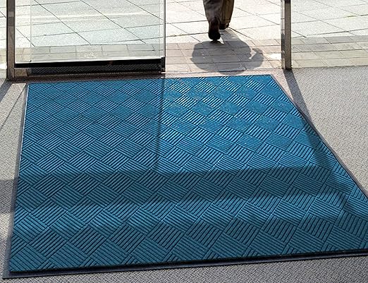 WaterHog Diamond | Commercial-Grade Entrance Mat with Rubber Border – Indoor/Outdoor, Quick Drying, Stain Resistant Door Mat (Medium Blue, 4' x 12')