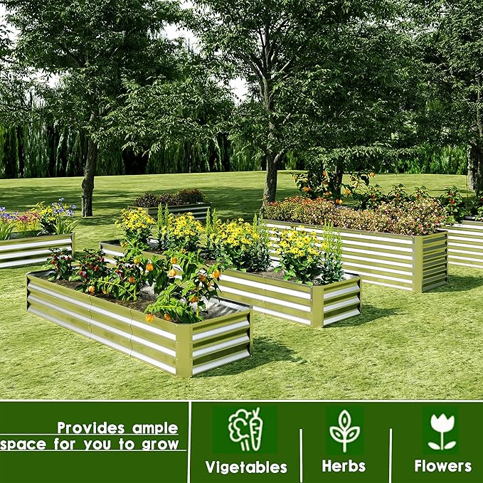 EKX 4x2x2FT Galvanized Raised Garden Bed, Raised Garden Bed Kit-Metal Planter Box Outdoor,Planting for Vegetables, Fruits,Herbs, Flowers-Slive