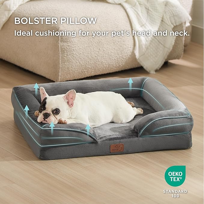 Bedsure Orthopedic Dog Bed Medium Size Dogs - Washable Medium Dog Cat Bed Waterproof, Comfort Pet Couch Sofa with Washable Removable Cover, Pets Bed with Nonskid Bottom, Dark Grey, 28"