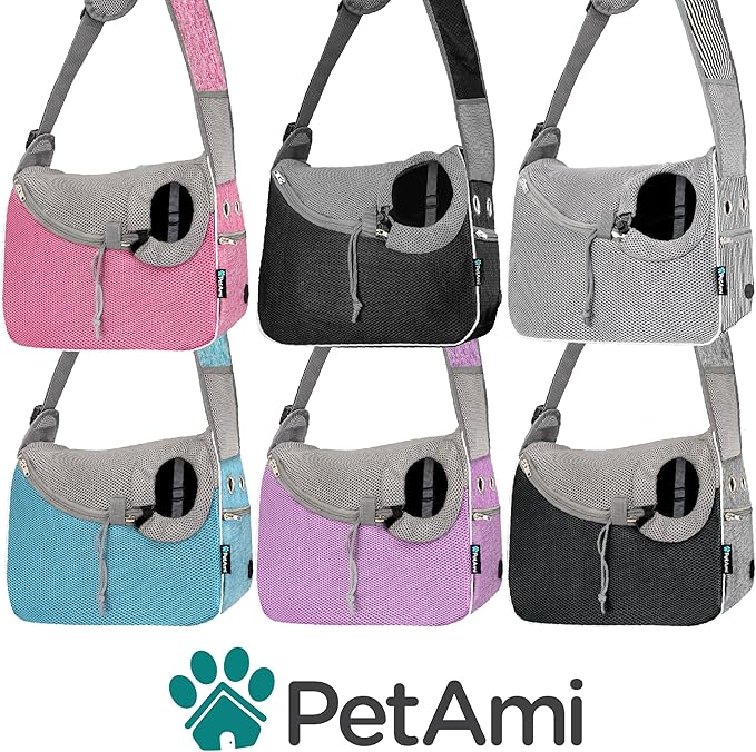 PetAmi Small Dog Sling Carrier, Soft-Sided Crossbody Puppy Carrying Purse Bag, Adjustable Sling Pet Pouch to Wear Medium Dog Cat Travel, Dog Bag for Traveling, Poop Bag Dispenser, Max 10 lbs, Pink