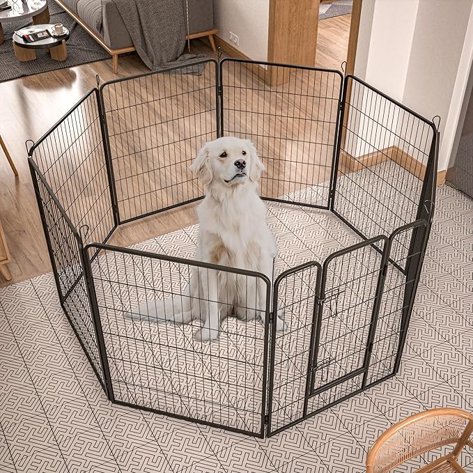Dog Playpen, Outdoor Dog Fence, 8 Panels, 40" H Dog Pen for Medium/Small Dogs, Heavy Duty Metal Pet Fence with Gate, Portable Dog Fence for RV Camping and Yard (Black)
