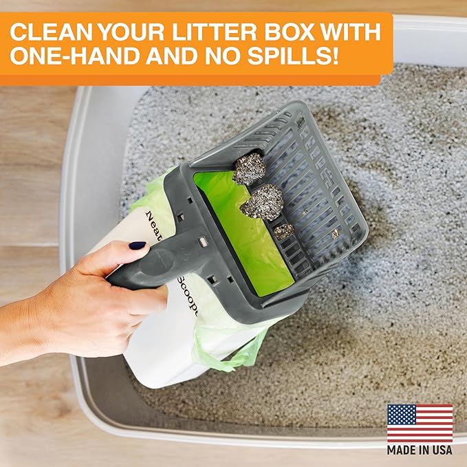 Neater Pet Brands Neater Scooper Standard Cat Litter Scoop, 15 Refill Bags – Mess-Free Cat Litter Scooper with Bag, Spill-Proof Kitty Box Sifter, Bin Doubles as Scoop Holder, For Single-Cat Households