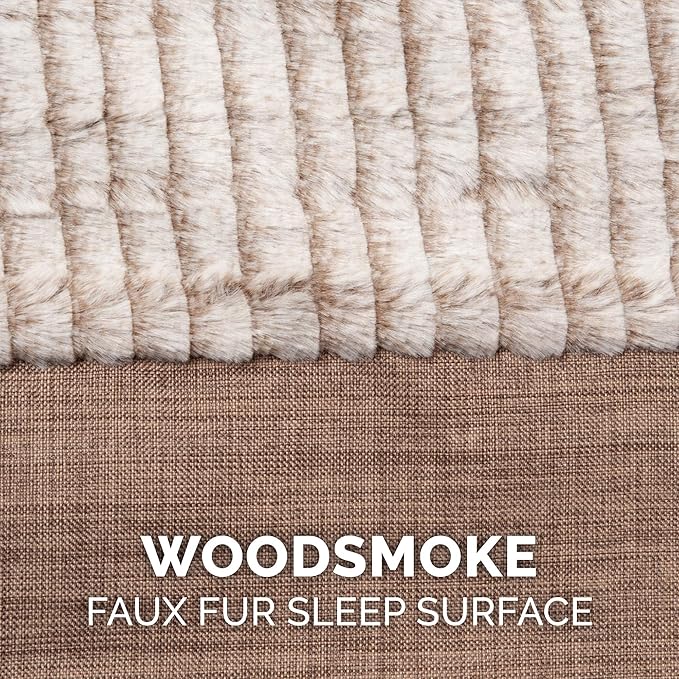 Furhaven Cooling Gel Dog Bed for Large Dogs w/ Removable Bolsters & Washable Cover, For Dogs Up to 95 lbs - Luxe Faux Fur & Performance Linen Sofa - Woodsmoke, Jumbo/XL