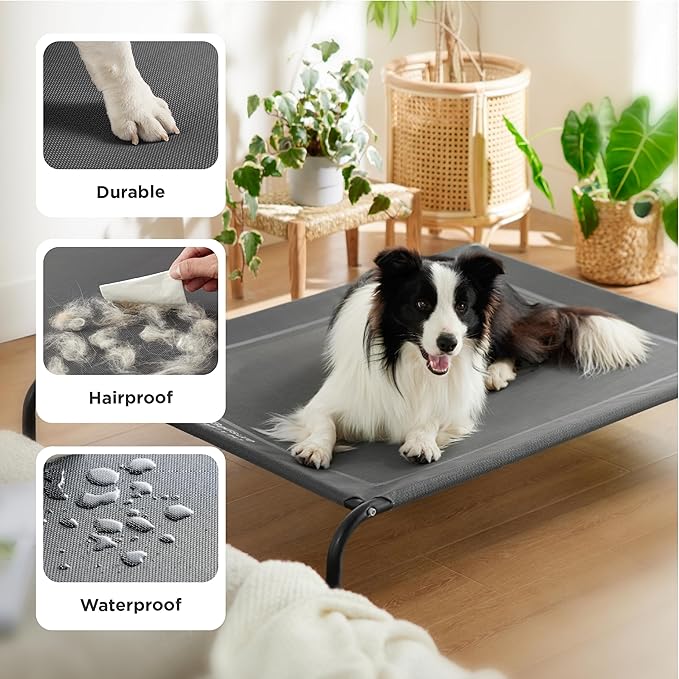 Bedsure Outdoor Elevated Dog Bed Large Sized Dog, Portable Indoor & Outdoor Cooling Raised Cot Pet Hammock Bed with Skid-Resistant Feet, Frame with Breathable Mesh, Checkered White, 49 inches