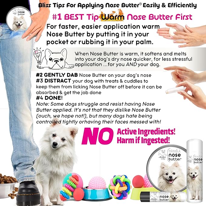 The Blissful Dog American Eskimo Nose Butter for Dry, Cracked Skin, Lick-Safe Dog Nose Balm with Moisturizing Shea Butter, Almond, Olive, and Essential Oils, Pet Supplies, Uncented, 0.50 oz.