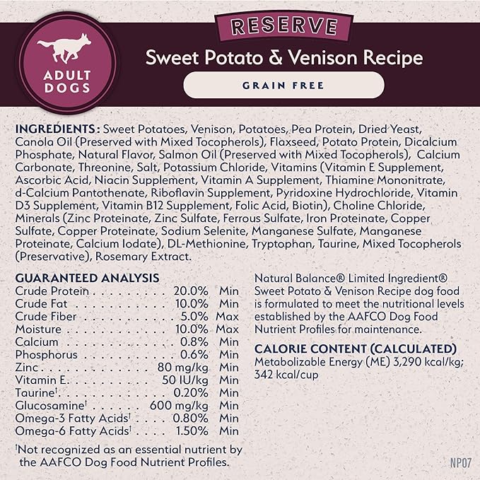 Natural Balance Limited Ingredient Adult Grain-Free Dry Dog Food, Reserve Sweet Potato & Venison Recipe, 22 Pound (Pack of 1)