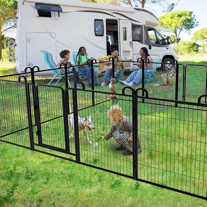 Dog Playpen Outdoor 12 Panels Heavy Duty Dog Fence 40" Height Anti-Rust with Doors Portable for RV Camping Yard, Total 27FT, 58 Sq.ft, Snowy Black