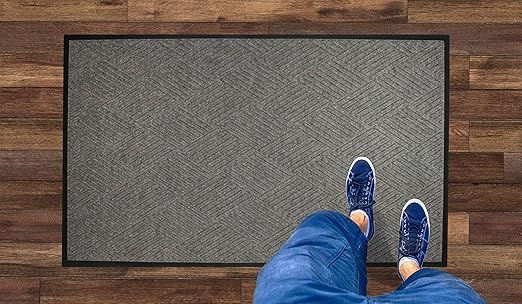 M + A Matting 208540412 WaterHog Diamond | Commercial-Grade Entrance Mat with Rubber Border – Indoor/Outdoor, Quick Drying, Stain Resistant Door Mat (Charcoal, 12.2' Length x 4' Width)