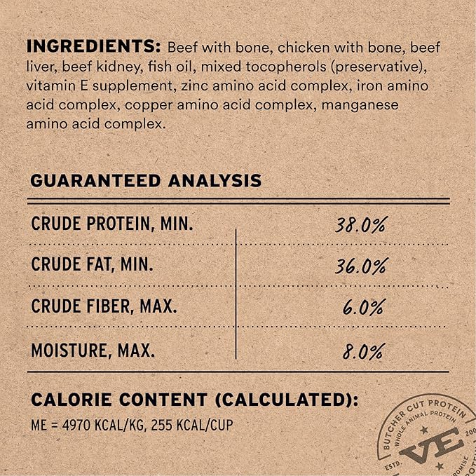 Vital Essentials Freeze-Dried Raw Beef & Chicken Meal or Mixer Cat Food Crunchy Nibs, 8 oz