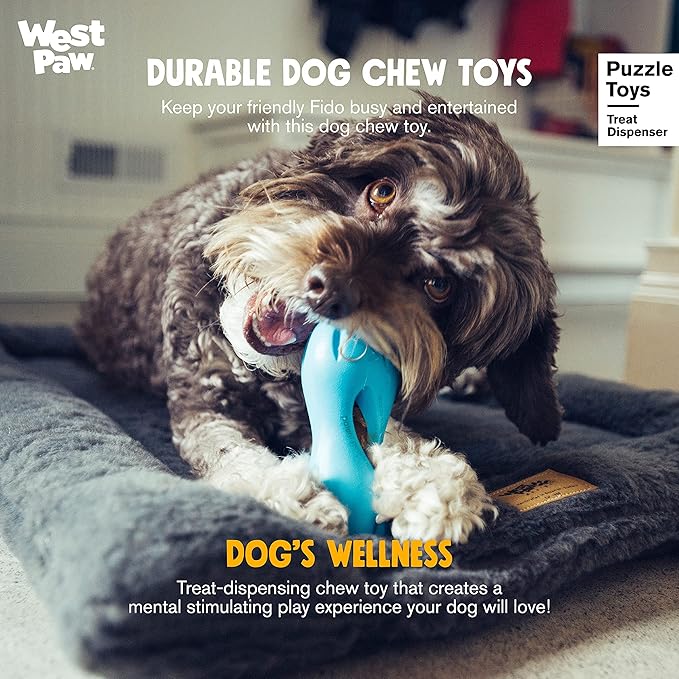 West Paw Zogoflex Qwizl Dog Puzzle Treat Toy – Interactive Chew Toy for Dogs – Dispenses Pet Treats – Brightly-Colored Dog Enrichment Toy for Aggressive Chewers, Fetch, Catch, Small 5.5", Granny Smith
