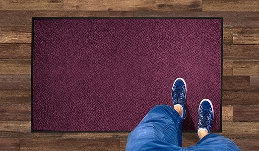 M+A Matting WaterHog Diamond | Commercial-Grade Entrance Mat with Rubber Border – Indoor/Outdoor, Quick Drying, Stain Resistant Door Mat (Bordeaux, 3' x 8')