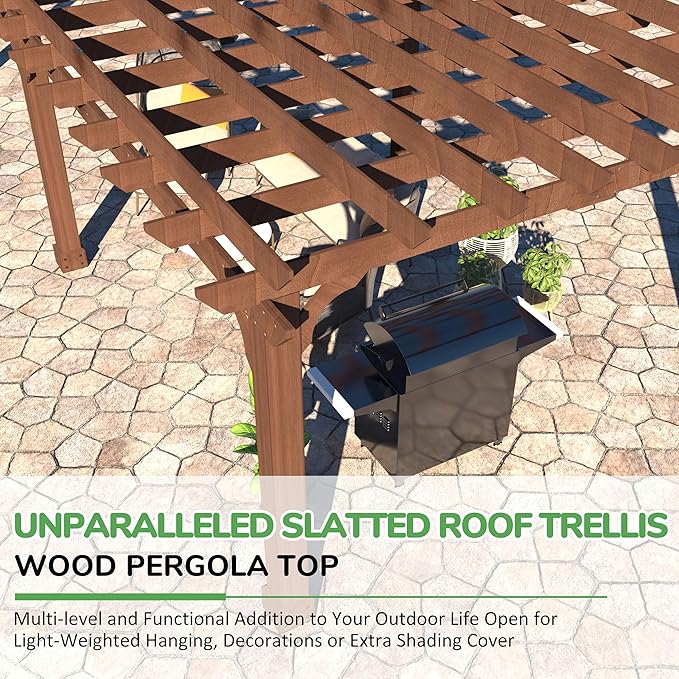 MUPATER 12x24 FT Wooden Pergola, All Cedar Wood Pergola Kit with Stakes, Quality Supported Structure, All-Season Durability, Snow and Wind Supported, Outdoor Shade for Backyard, Deck, Lawn, Patio