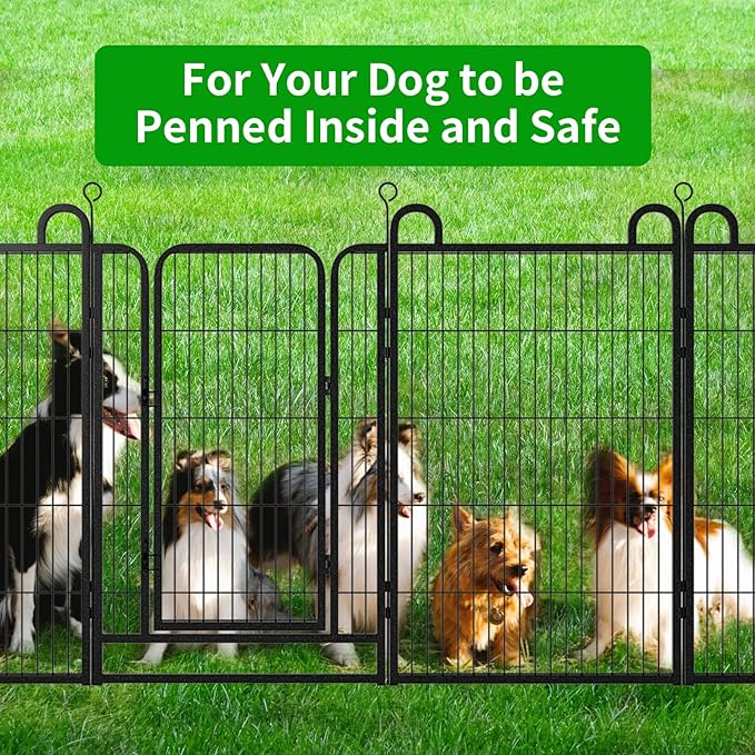 Dog Playpen Outdoor 12 Panels Heavy Duty Dog Fence 40" Height Anti-Rust with Doors Portable for RV Camping Yard, Total 27FT, 58 Sq.ft, Snowy Black