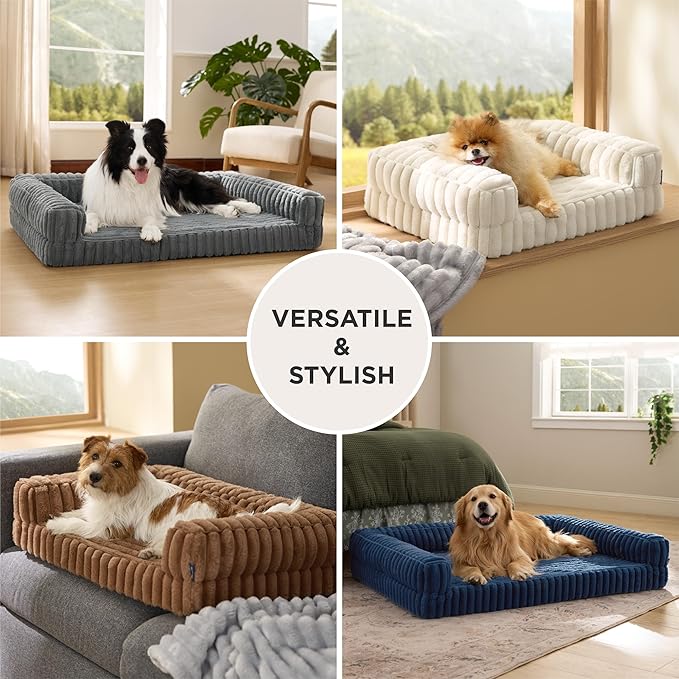 Bedsure Orthopedic Dog Beds for Extra Large Dogs, Waterproof Memory Foam XL Pet Bed with Sides, Non-Slip and Egg-Crate Foam Big Dog Couch Sofa with Washable Removable Corduroy Cover, Grey