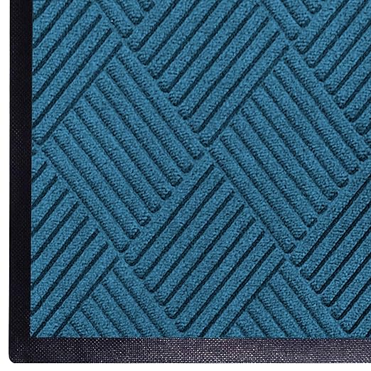 WaterHog Diamond | Commercial-Grade Entrance Mat with Rubber Border – Indoor/Outdoor, Quick Drying, Stain Resistant Door Mat (Medium Blue, 3' x 8')