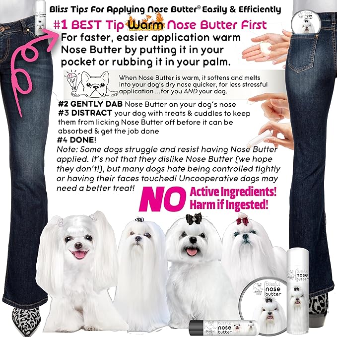 The Blissful Dog Maltese Nose Butter for Dry, Cracked Skin, Lick-Safe Dog Nose Balm with Moisturizing Shea Butter, Almond, Olive, and Essential Oils, Pet Supplies, Uncented, 0.50 oz.