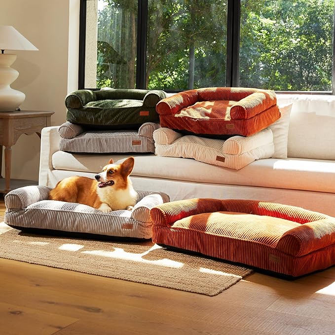 FUKUMARU Cute Dog Bed, Fluffy Dogs Couch with TPU Layer Keeping Lining Dry, Pet Sofa Medium Size Dog Easy to Care, Warm Cat Bed with Removable Zipper Cover, 36inch, Large, Light Grey