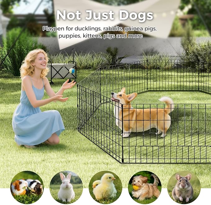 Foldable Dog Playpen 24" Height 8 Panels Metal Exercise Pen with Door - Indoor/Outdoor Puppy Playpen for Small Dogs, Portable Pet Fence for Yard Garden Camping, Black